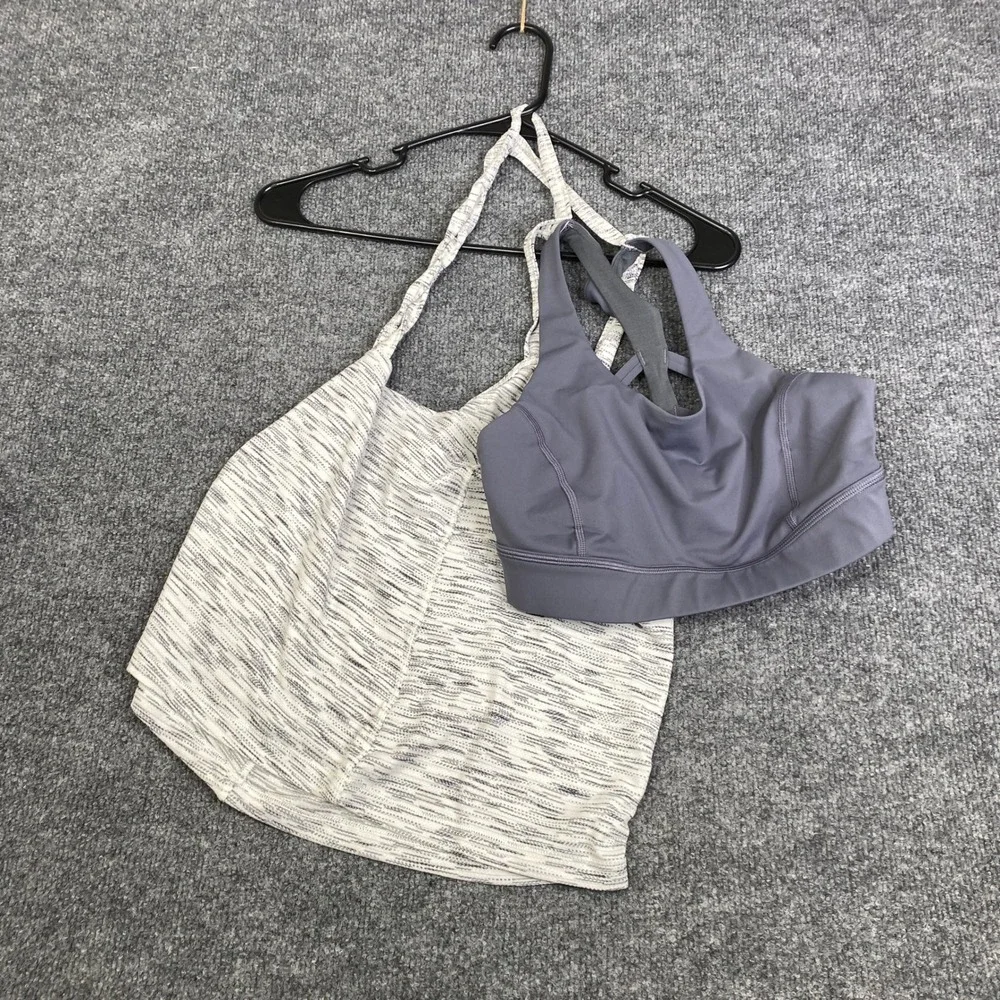 Lululemon 2-in-1 Sports Bra Tank Top Purple Space Dye Strappy Back Womens Size 6
